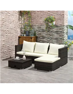 Outsunny 3 Pieces Rattan Garden Furniture Sofa Set, 4 Seater Garden Corner Sofa with 5-Level Reclining Sun Lounger and Storage C 2