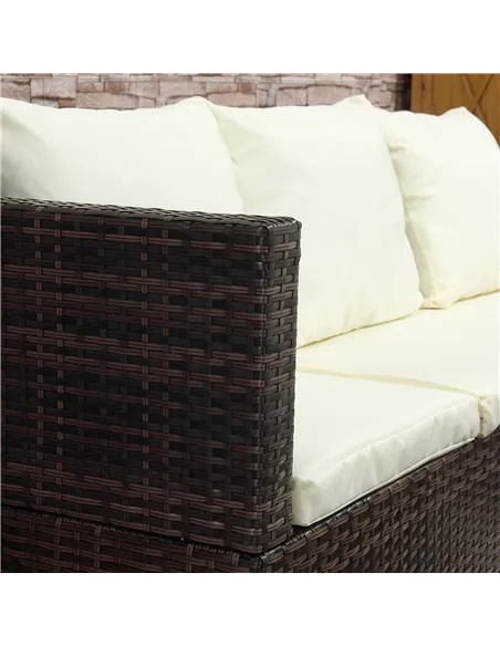 Outsunny 3 Pieces Rattan Garden Furniture Sofa Set, 4 Seater Garden Corner Sofa with 5-Level Reclining Sun Lounger and Storage C