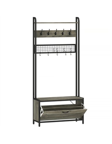 HOMCOM 5-In-1 Industrial-Style Hallway Tree - Grey/Black