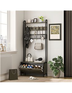 HOMCOM 5-In-1 Industrial-Style Hallway Tree - Grey/Black 2