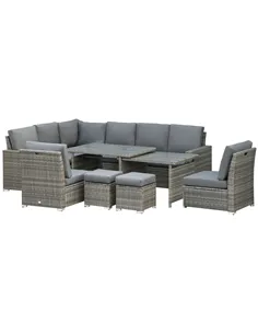 Outsunny Seven-Piece Rattan Garden Sofa Set, with Expanding Table - Grey
