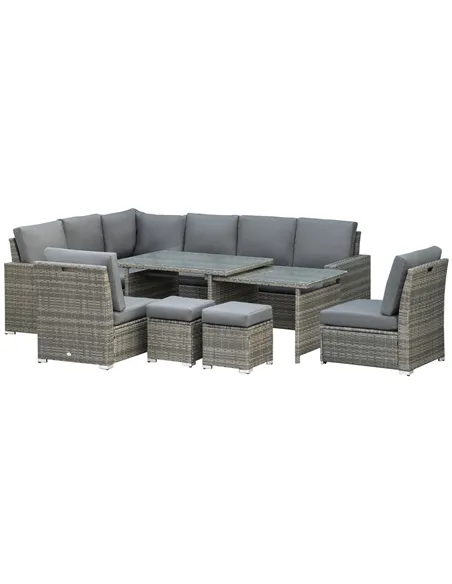 Outsunny Seven-Piece Rattan Garden Sofa Set, with Expanding Table - Grey