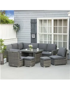 Outsunny Seven-Piece Rattan Garden Sofa Set, with Expanding Table - Grey 2