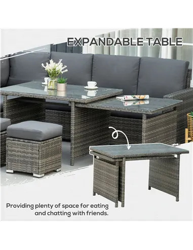 Outsunny Seven-Piece Rattan Garden Sofa Set, with Expanding Table - Grey