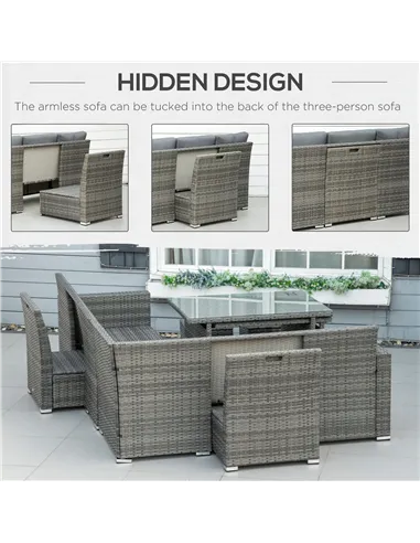 Outsunny Seven-Piece Rattan Garden Sofa Set, with Expanding Table - Grey