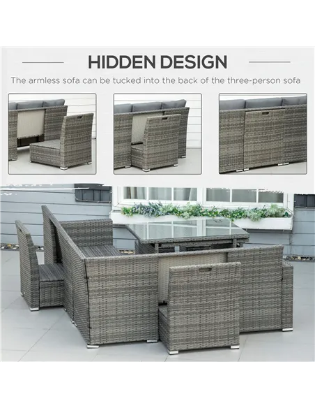 Outsunny Seven-Piece Rattan Garden Sofa Set, with Expanding Table - Grey