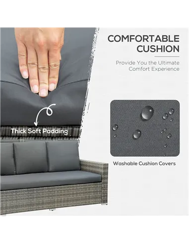 Outsunny Seven-Piece Rattan Garden Sofa Set, with Expanding Table - Grey