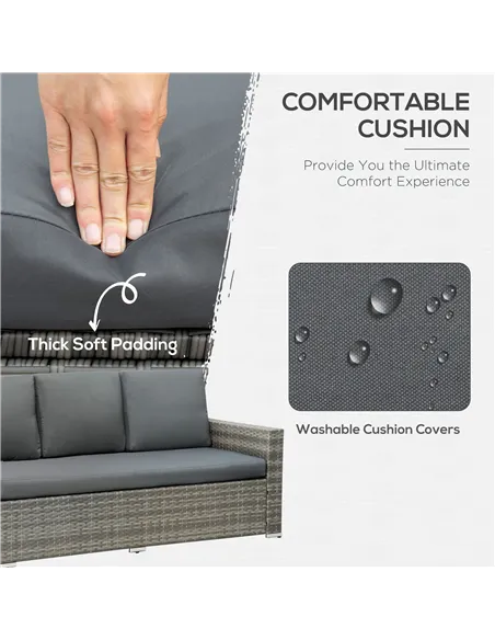 Outsunny Seven-Piece Rattan Garden Sofa Set, with Expanding Table - Grey