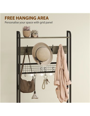 HOMCOM 5-In-1 Industrial-Style Hallway Tree - Grey/Black
