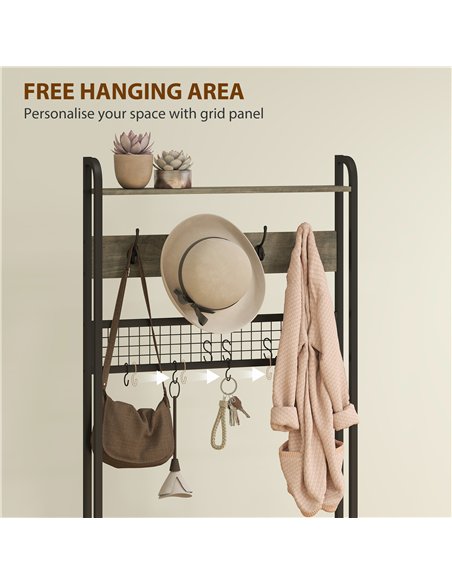 HOMCOM 5-In-1 Industrial-Style Hallway Tree - Grey/Black