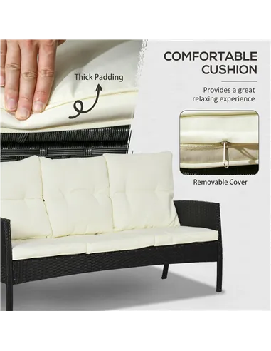 Outsunny 5 Seater Rattan Garden Furniture Set, 2 Armchairs, 3-Seater Wicker Sofa, 2 Footstools and Glass Table, 6 Piece Patio Ra