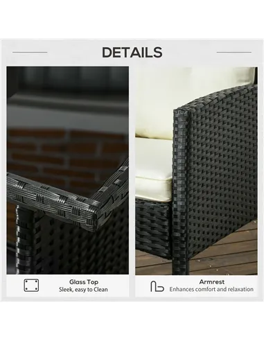 Outsunny 5 Seater Rattan Garden Furniture Set, 2 Armchairs, 3-Seater Wicker Sofa, 2 Footstools and Glass Table, 6 Piece Patio Ra