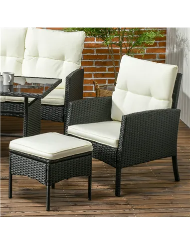 Outsunny 5 Seater Rattan Garden Furniture Set, 2 Armchairs, 3-Seater Wicker Sofa, 2 Footstools and Glass Table, 6 Piece Patio Ra