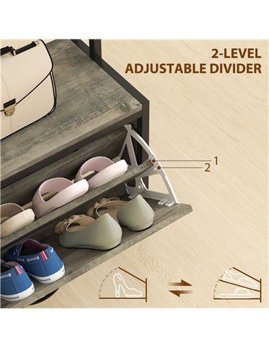 HOMCOM 5-In-1 Industrial-Style Hallway Tree - Grey/Black