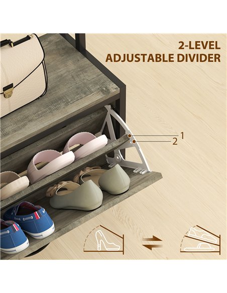 HOMCOM 5-In-1 Industrial-Style Hallway Tree - Grey/Black