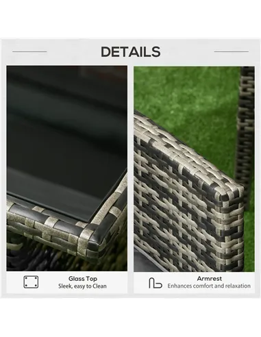 Outsunny 5 Seater Rattan Garden Furniture Set, 2 Armchairs, 3-Seater Wicker Sofa, 2 Footstools and Glass Table, 6 Piece Patio Ra