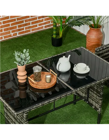 Outsunny 5 Seater Rattan Garden Furniture Set, 2 Armchairs, 3-Seater Wicker Sofa, 2 Footstools and Glass Table, 6 Piece Patio Ra