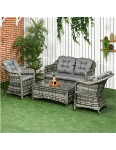 Outsunny Four-Piece Rattan Sofa Set, with Glass-Top Table - Mixed Grey 2