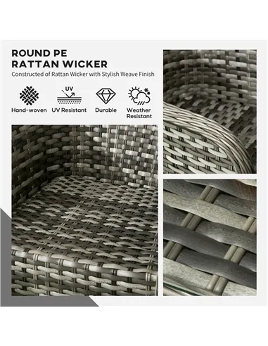 Outsunny Four-Piece Rattan Sofa Set, with Glass-Top Table - Mixed Grey