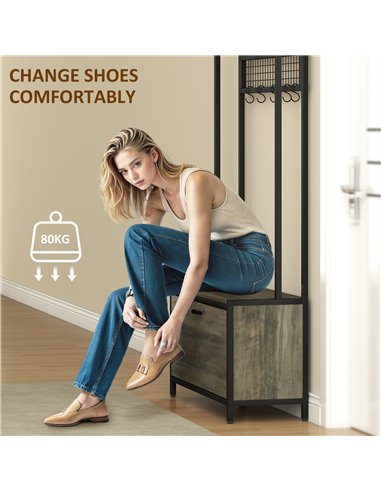 HOMCOM 5-In-1 Industrial-Style Hallway Tree - Grey/Black