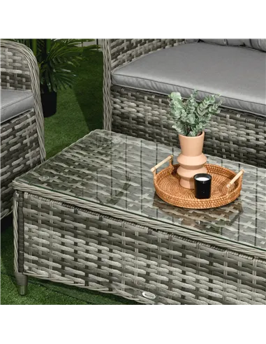 Outsunny Four-Piece Rattan Sofa Set, with Glass-Top Table - Mixed Grey