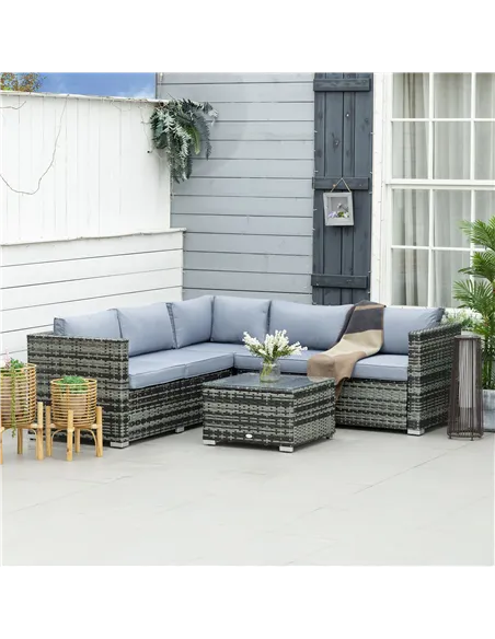 Outsunny Four-Piece Rattan Sofa Set - Grey