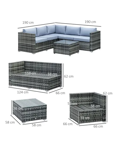Outsunny Four-Piece Rattan Sofa Set - Grey