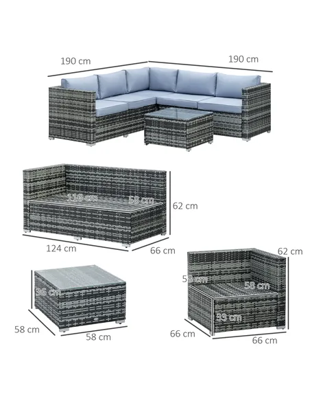 Outsunny Four-Piece Rattan Sofa Set - Grey