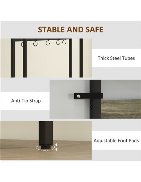 HOMCOM 5-In-1 Industrial-Style Hallway Tree - Grey/Black