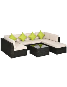 Outsunny 7-Seater PE Rattan Corner Sofa Set, Garden Furniture Set, Patio Wicker Sofa Seater w/ Cushion, Washable Cushion Cover &