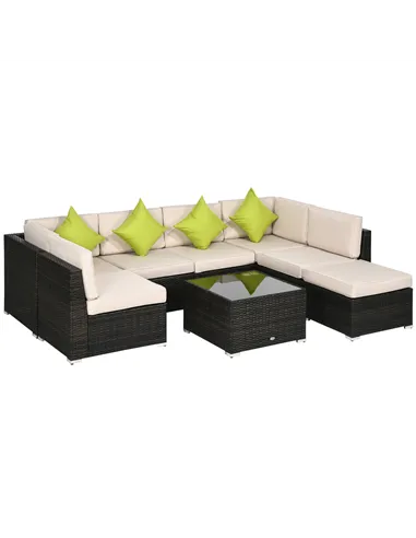 Outsunny 7-Seater PE Rattan Corner Sofa Set, Garden Furniture Set, Patio Wicker Sofa Seater w/ Cushion, Washable Cushion Cover &