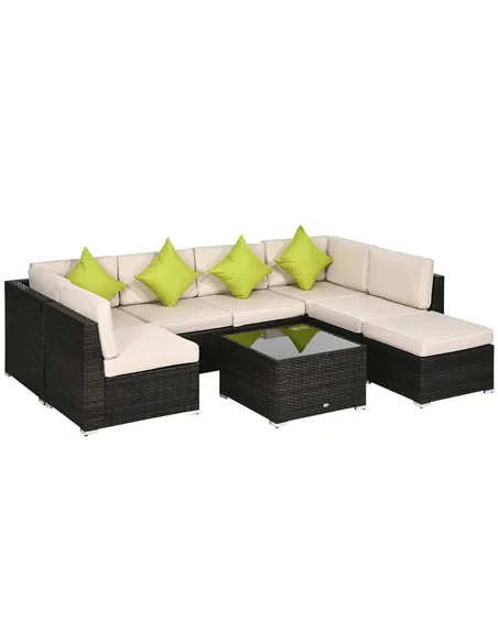 Outsunny 7-Seater PE Rattan Corner Sofa Set, Garden Furniture Set, Patio Wicker Sofa Seater w/ Cushion, Washable Cushion Cover &