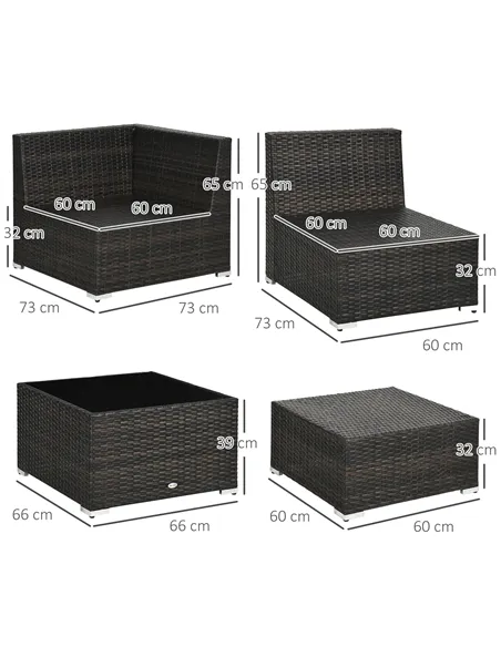 Outsunny 7-Seater PE Rattan Corner Sofa Set, Garden Furniture Set, Patio Wicker Sofa Seater w/ Cushion, Washable Cushion Cover &