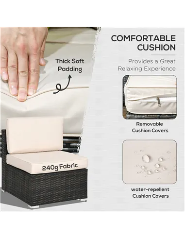 Outsunny 7-Seater PE Rattan Corner Sofa Set, Garden Furniture Set, Patio Wicker Sofa Seater w/ Cushion, Washable Cushion Cover &