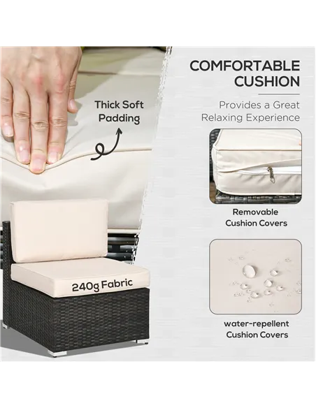 Outsunny 7-Seater PE Rattan Corner Sofa Set, Garden Furniture Set, Patio Wicker Sofa Seater w/ Cushion, Washable Cushion Cover &