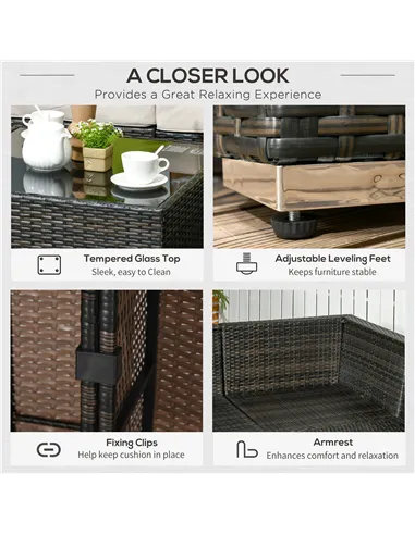 Outsunny 7-Seater PE Rattan Corner Sofa Set, Garden Furniture Set, Patio Wicker Sofa Seater w/ Cushion, Washable Cushion Cover &