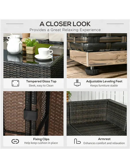 Outsunny 7-Seater PE Rattan Corner Sofa Set, Garden Furniture Set, Patio Wicker Sofa Seater w/ Cushion, Washable Cushion Cover &