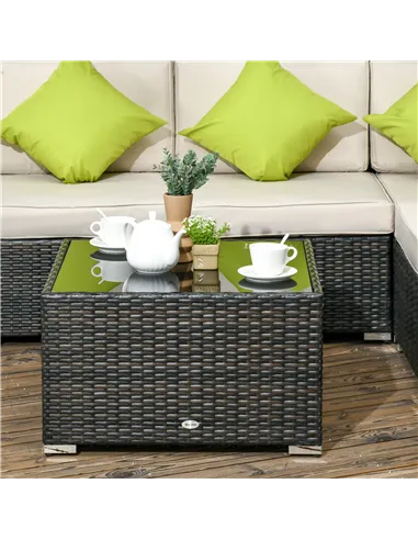 Outsunny 7-Seater PE Rattan Corner Sofa Set, Garden Furniture Set, Patio Wicker Sofa Seater w/ Cushion, Washable Cushion Cover &