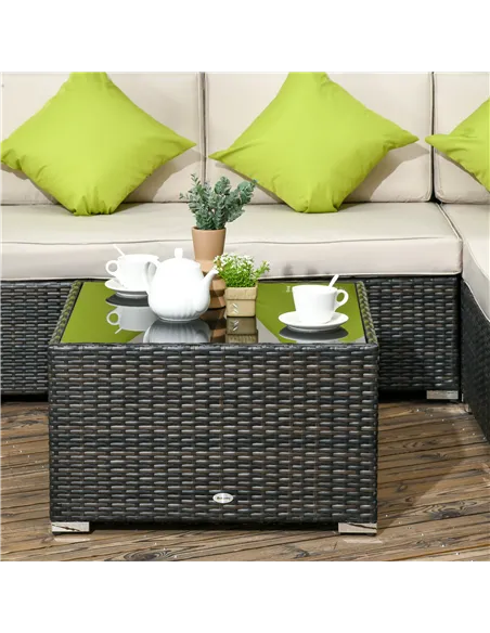 Outsunny 7-Seater PE Rattan Corner Sofa Set, Garden Furniture Set, Patio Wicker Sofa Seater w/ Cushion, Washable Cushion Cover &
