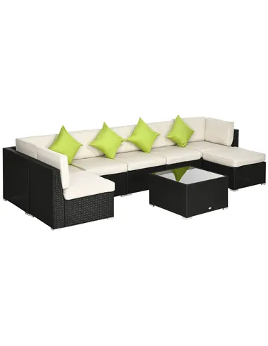 Outsunny 8 Pieces PE Rattan Corner Sofa Set, Outdoor Garden Furniture Set, Patio Wicker Sofa Seater w/ Cushion, Washable Cushion