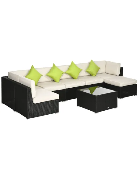 Outsunny 8 Pieces PE Rattan Corner Sofa Set, Outdoor Garden Furniture Set, Patio Wicker Sofa Seater w/ Cushion, Washable Cushion
