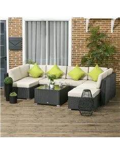 Outsunny 8 Pieces PE Rattan Corner Sofa Set, Outdoor Garden Furniture Set, Patio Wicker Sofa Seater w/ Cushion, Washable Cushion 2