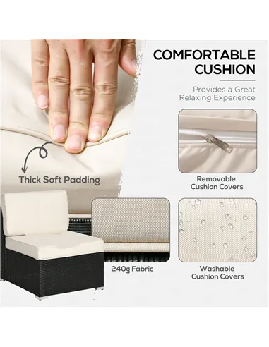 Outsunny 8 Pieces PE Rattan Corner Sofa Set, Outdoor Garden Furniture Set, Patio Wicker Sofa Seater w/ Cushion, Washable Cushion