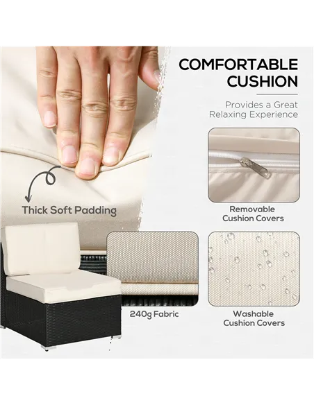 Outsunny 8 Pieces PE Rattan Corner Sofa Set, Outdoor Garden Furniture Set, Patio Wicker Sofa Seater w/ Cushion, Washable Cushion