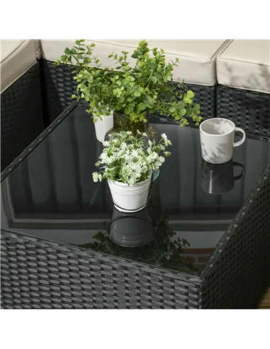 Outsunny 8 Pieces PE Rattan Corner Sofa Set, Outdoor Garden Furniture Set, Patio Wicker Sofa Seater w/ Cushion, Washable Cushion