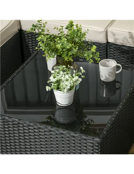 Outsunny 8 Pieces PE Rattan Corner Sofa Set, Outdoor Garden Furniture Set, Patio Wicker Sofa Seater w/ Cushion, Washable Cushion