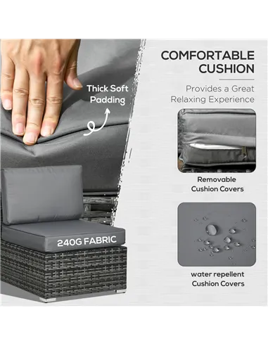 Outsunny 8 Pieces PE Rattan Corner Sofa Set, Outdoor Garden Furniture Set, Patio Wicker Sofa Seater w/ Cushion, Washable Cushion