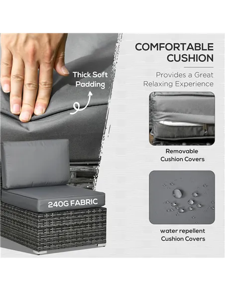 Outsunny 8 Pieces PE Rattan Corner Sofa Set, Outdoor Garden Furniture Set, Patio Wicker Sofa Seater w/ Cushion, Washable Cushion