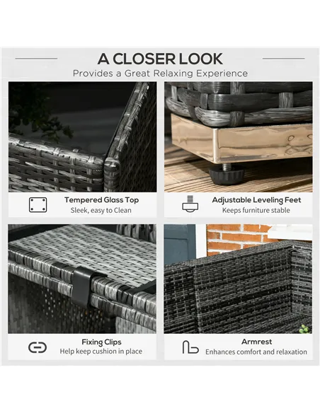 Outsunny 8 Pieces PE Rattan Corner Sofa Set, Outdoor Garden Furniture Set, Patio Wicker Sofa Seater w/ Cushion, Washable Cushion