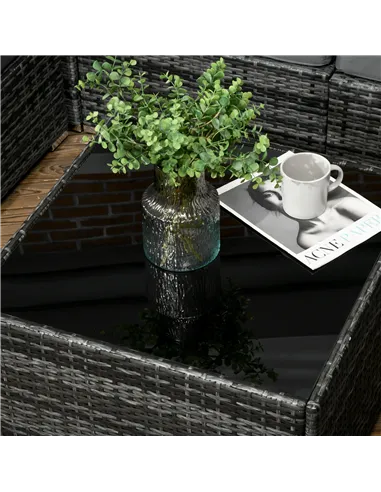 Outsunny 8 Pieces PE Rattan Corner Sofa Set, Outdoor Garden Furniture Set, Patio Wicker Sofa Seater w/ Cushion, Washable Cushion